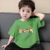 Camiseta Elegante de Algodón Puro con Cuello Redondo y Mangas Cortas, Camiseta Estampada Estilo Coreano de Verano para Niños Guapos, Camisa Delgada de Media Manga para Niños Mayores