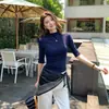 Imagem real, pode ser usada como camada interna ou externa, estilosa, gola semi-alta, camiseta de manga média para mulheres, novidade Outono 2026, alta qualidade, burguesa, top