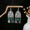 Brincos Europeus e Americanos Boêmios com Franjas e Turquesa, Brincos Estilo Étnico Vintage, Brincos Personalizados e Estilosos Atacado