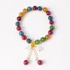 Atacado de fábrica pulseira de contas redondas de turmalina arco-íris pulseira com pingente de orquídea estilo nicho ins acessórios de pulseira