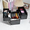 Estuche de Cosméticos Profesional de Aleación de Aluminio Multicapa Caja de Herramientas Negro para Guardar Herramientas de Belleza para Uñas Joyería
