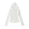 Sudadera con Chaqueta Ajustada a la Cintura Estilo Hot Girl, Ropa Deportiva Cardigan Delgado con Capucha de Cremallera Doble Estilo Americano para Primavera y Verano