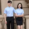 2019 alta qualidade masculina e feminina mesma camisa social masculina slim fit não amassa camisa feminina roupa de trabalho manga curta
