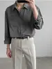 Camisa branca estilo maduro leve homens de manga comprida verão casaco estilo coreano Ice Silk drapeando camisa camisa masculina frouxa moda masculina