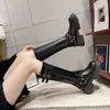 Botas Femininas de Salto Grosso Estilo Chanel, Modernas e Versáteis, Botas Chelsea com Zíper para Mulheres Baixas, Novo Modelo 2025