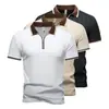 2026 Verão Transfronteiriço Novo Camisa Polo Masculina Zíper Bloco de Cores Gola Lapela Manga Curta, Tamanho Grande Moda Casual Esportiva Masculina