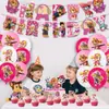 Novedad Transfronteriza Más Vendida Rosa Perro Tema Infantil Fiesta Vajilla Platos de Papel Servilletas de Papel Manteles Suministros de Decoración