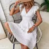 Vestido de Verano 2024 Nuevo Europeo y Americano de Amazon Aliexpress con Mangas de Hoja de Loto Cuello en V Elegante Corte Ajustado Talla Grande
