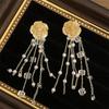 Brincos Exagerados Transfronteiriços Europeus e Americanos Recém-chegados com Diamante Pérola Flor Borla Brincos de Luxo Leve High-end Versáteis para Mulheres