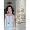 Luar Branco! Brincos de Franja de Madrepérola Naturais para Mulheres, Brincos Longos Estilo Francês, Brincos de Nicho Estilo Floresta