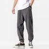 Calças Esportivas de Linho Estilo Japonês de Verão Masculinas Perna Larga Solta Tamanho Plus Casual Calças Comprimento Tornozelo Calças Finas Estilo Coreano Modernas