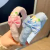 Nova Faixa de Cabelo Xadrez com Laço de Gato de Desenho Animado Peludo Outono e Inverno para Menina Bb Doce Acessórios de Cabelo Adorno de Cabeça