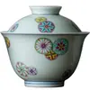 Azul antiguo y blanco esmaltado tapa roja Tazón cerámica kung fu juego de té hogar individual grande vintage tazón de té con tapa taza de té