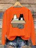 Sudadera para Mujer con Diseño de Gato en una Caja Multicolor Holgada Streetwear Cuello Redondo Suéter de Otoño para Mujer