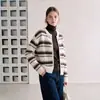 Cárdigan de punto de manga larga a rayas, nuevo estilo otoño/invierno para mujer, corte holgado, adelgazante, suéter de cuello redondo, prenda exterior