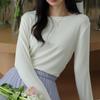 Camisa de otoño e invierno 2023, suéter simple versátil de cuello redondo de color sólido para mujer, nueva parte superior, ropa interior fina para mujer.