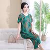 Terno de verão para mãe de meia-idade, roupa redutora de idade, tamanho grande, roupas femininas para meia-idade e idosos, blusa de manga curta, calças curtas, terno de duas peças de estilo estrangeiro