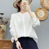 Camisa de manga larga de gasa de algodón de doble capa para mujer con cuello mao pequeño, de alta calidad, básica, simple y versátil para exportación