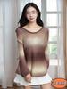 Design Sense Tie Dye Gradient Hollow Knitted Sweater Feminino Outono e Inverno Nova Blusa de Manga Longa Estilo Coreano Solto Estilo Preguiçoso Top