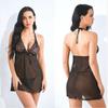 Fornecimento transfronteiriço europeu e americano Comércio exterior quente nova lingerie sexy perspectiva preta sexy malha nightdress fábrica vendas diretas