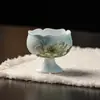 Taza de Té Cerámica Minimalista Pintada a Mano con Flor de Loto, Uso Doméstico, Base Alta, Juego de Té Kung Fu, Borde con Forma de Flor, Taza de Degustación, Taza de Maestro de Gama Alta