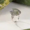 Anillo Yilu Plata Jade Qingshui Plata de Ley S925 Jade Natural Hetian Estilo Chino Nuevo Retro Tendencia Nacional Cabujón de Fénix