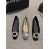 Estilo de hada con falda Zapatos Mary Jane de punta cuadrada para mujer Otoño 2025 Nuevo estilo Estilo francés Pedrería Plata Zapatos planos