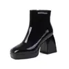 Botas de moda para mujer de charol con punta cuadrada y tacón grueso, talla grande, comercio exterior, botas cortas transfronterizas 525-1