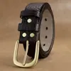 Cinto de Fivela de Agulha de Couro Bovino para Jovens e Adultos, Couro Genuíno, Cinto Moderno e Versátil, Cinto Jeans Retrô