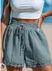 2025 Moda Femenina Europea y Americana Primavera y Verano Nuevo Encaje Adornado Playa Casual Suelto Cordones Pantalones Cortos