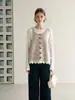 Camisola de punto de encaje estilo coreano para mujer, principios de otoño, cuello redondo, botones de madera, top corto sin mangas en capas