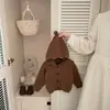 Suéter Infantil Estilo Coreano 2026 Otoño Nuevo Bebé Cardigan de Punto con Capucha de Pompones Puntiagudos Ropa Exterior Versátil para Primavera y Otoño
