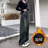 Outono Inverno Retrô Americano Tamanho Plus Meninas Cheinhas Novo Estilo Cintura Alta Emagrecimento Plus Veludo Engrossado Jeans de Temperamento Feminino Coreano