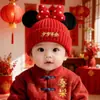 Gorro de Protección para Orejas de Bebé para Niños y Niñas, Gorro de Lana Tejido Cálido de Invierno Rojo, Gorro Festivo de Año Nuevo para Bebé para Felicitaciones de Año Nuevo