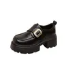 Sapatos Loafer de Solado Grosso para Mulheres no Outono Veludo Plus Novo Estilo Britânico Bico Redondo Plataforma Sapatos Pretos Pequenos de Couro