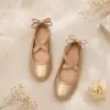 Zapatos de Princesa con Tira Elástica de Purpurina para Niñas Zapatos de Fiesta para Niña de las Flores Zapatos Planos de Ballet con Lazo en la Espalda