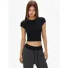 Camiseta Cropped Manga Corta Ajustada Algodón Puro Elástico Chica Picante Mujer Verano Estilo Americano Hombro Recto Cuello Redondo Top Corto Morado Oscuro