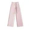 Calça Lulu Fitness Relaxada Estilo Americano Wide Leg para Mulheres, Primavera e Verão Cintura Alta Cordão Reta Solta Comprimento Total