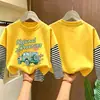 Camiseta de Manga Larga de Algodón Puro para Niños Otoño 2026 Holgada Versátil Cuello Redondo para Niños con Diseño Falso de Dos Piezas