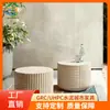 Pedestal Redondo de Hormigón Cemento Estilo Madera Natural para Ventanas de Bahía, Mesa Superior de Café Interior Simple y Ligera, Personalizable