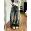 Chao Li tiene stock, estilo nuevo, americano, súper bonitos, desteñidos, holgados, jeans de mujer, adelgazantes, pierna curva, súper calientes, de largo hasta el suelo, pantalones de pierna ancha
