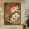 Pintura decorativa de orquídea estilo medieval, arte abstrato retrô francês para a entrada, arte de parede minimalista de alta qualidade estilo chinês