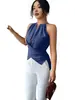 2026 Transfronterizo Europeo y Americano Estilo Chica Popular de Amazon Top Casual Elegante de Color Sólido Cruzado sin Mangas de Cuello Halter Ajustado