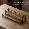 Estante de Almacenamiento para Juego de Té de Madera de Nogal, Estante de Exhibición de Madera Maciza, Estante para Tetera y Tazas de Té, Organizador de Mesa de Té de Escritorio de Doble Capa