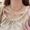 Colar com Pingente Oval Retrô Francês Corrente de Clavícula Elegante de Alta Qualidade com Contas de Pedra Empilhadas Estilo Frio Feminino