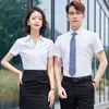 Camisa de Mujer con Cuello en V Ajustada Ropa de Negocios Camisa Mismo Estilo para Hombre y Mujer Manga Corta Ropa de Trabajo Vestido para Entrevista de Estudiante Universitario Verano