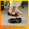 Sapatos Mary Jane femininos de corte baixo franceses de sola reta sapatos pequenos de couro 2026 nova chegada de verão laço fofo bico redondo sapatos únicos para uso externo