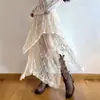 Estilo Francés Elegante falda de encaje color albaricoque Invierno Irregular Falda interior larga Elapse Falda de cintura alta