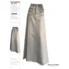 Saia Jeans Rasgada com Franjas Retrô para Mulheres Primavera & Outono Tamanho Grande Design para Pessoas Plus Size Cintura Alta Aparência Emagrecedora Saia Longa Evasê