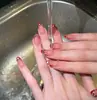 Arte de unhas vestível, adesivos de unha estilo garota doce retrô, oval curto, olho de gato, cor nude francesa avançada, removíveis, feitos à mão
